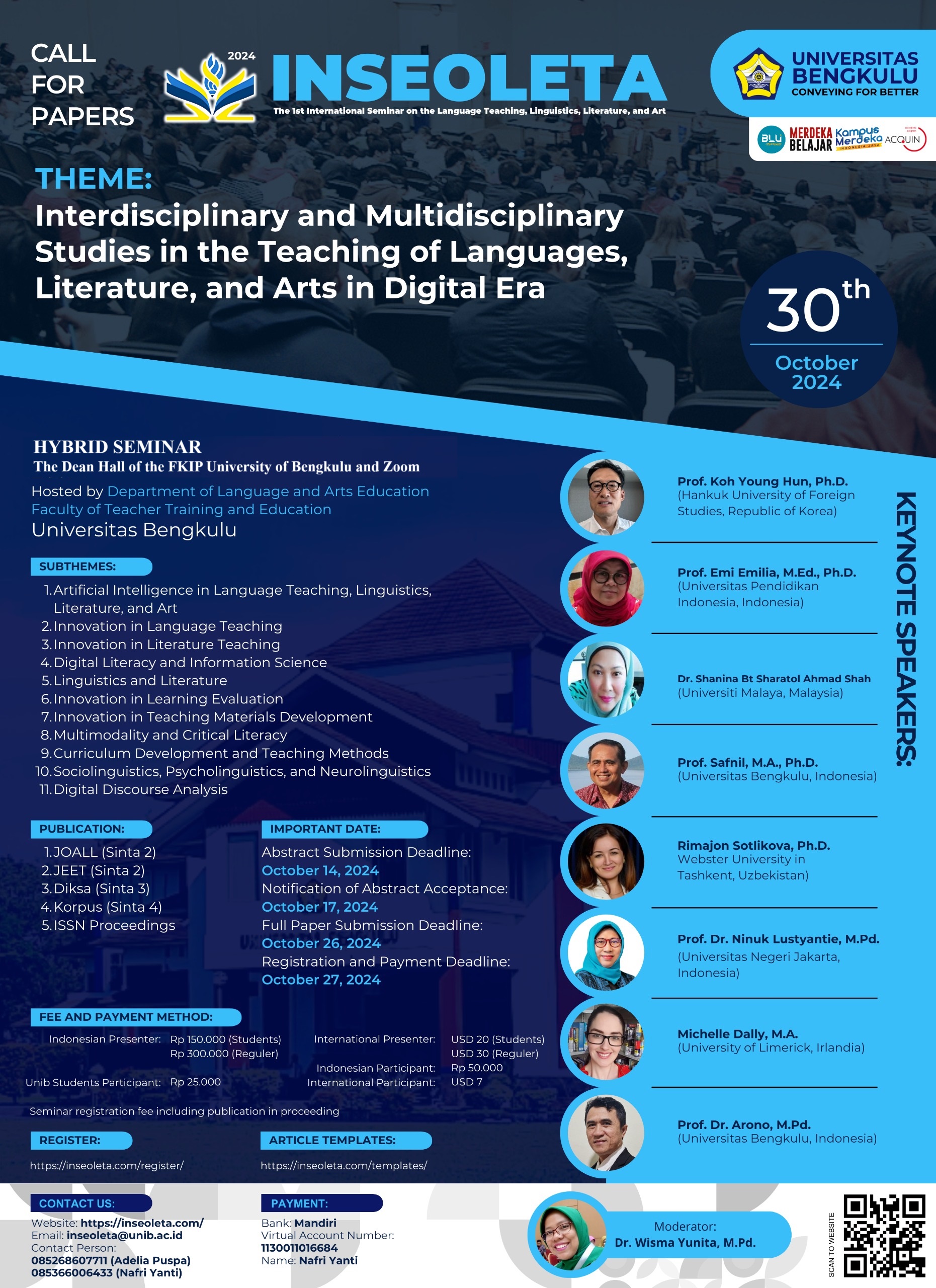 The 1st International Seminar on the Language Teaching, Linguistics, Literature, and Art (INSEOLETA) 2024